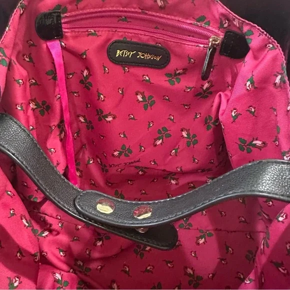 Black and White Scrabble Board Checkered Tote Bag Betsy Johnson - Picture 8 of 8